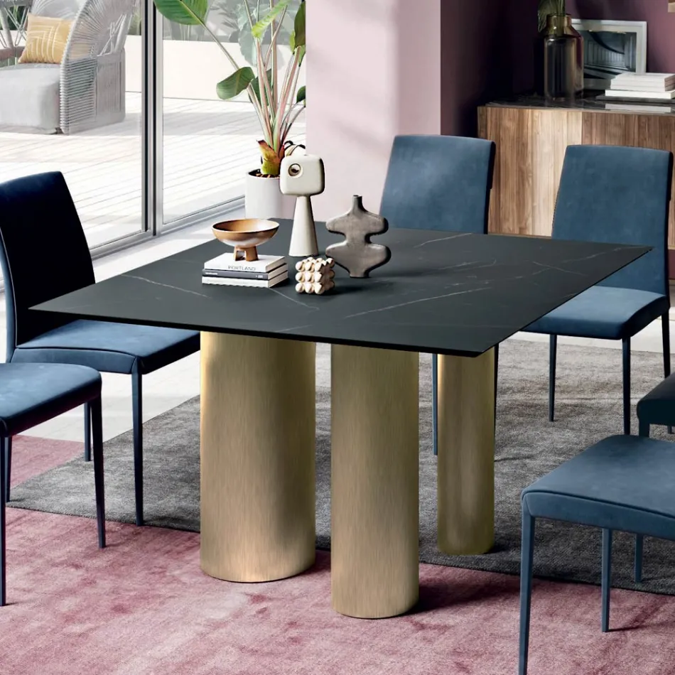 Naprawiono kwadratowy stół z laminatu i stali Made in Italy - Nożyczki Viadurini