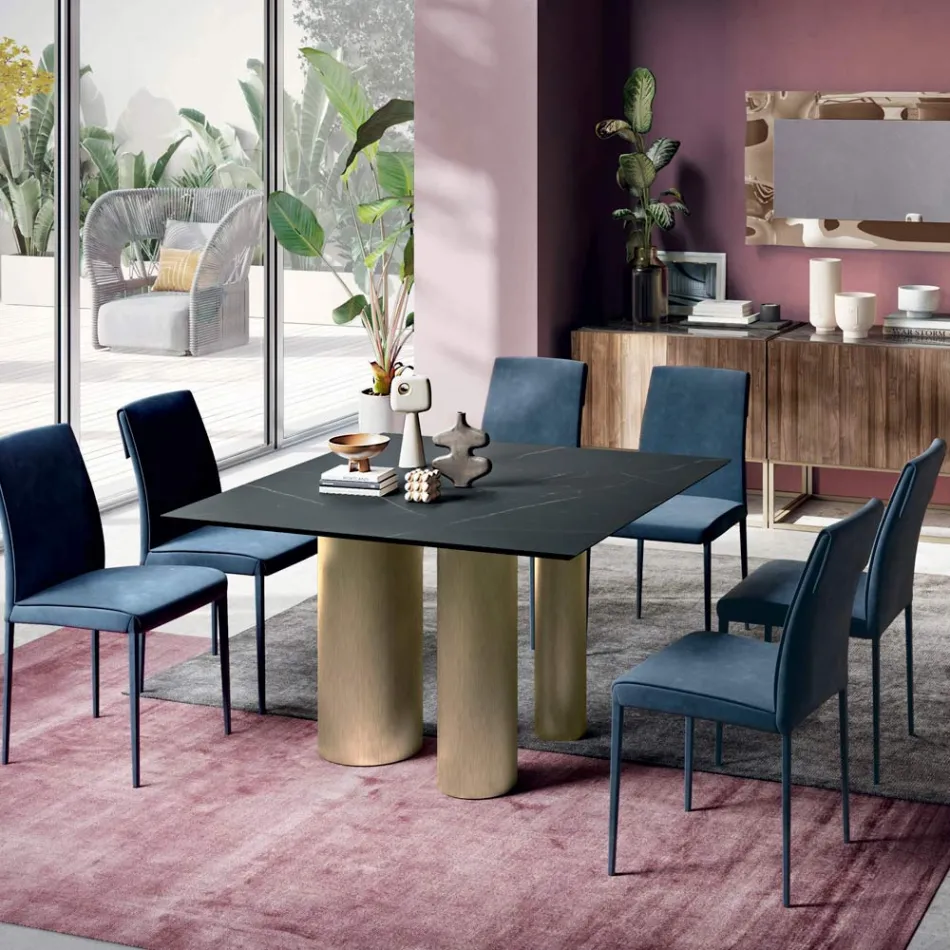 Naprawiono kwadratowy stół z laminatu i stali Made in Italy - Nożyczki Viadurini