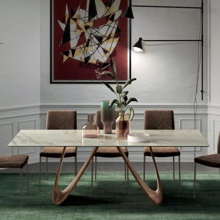 Naprawiony prostokątny stół z drewnianą podstawą Made in Italy - Equatore Viadurini