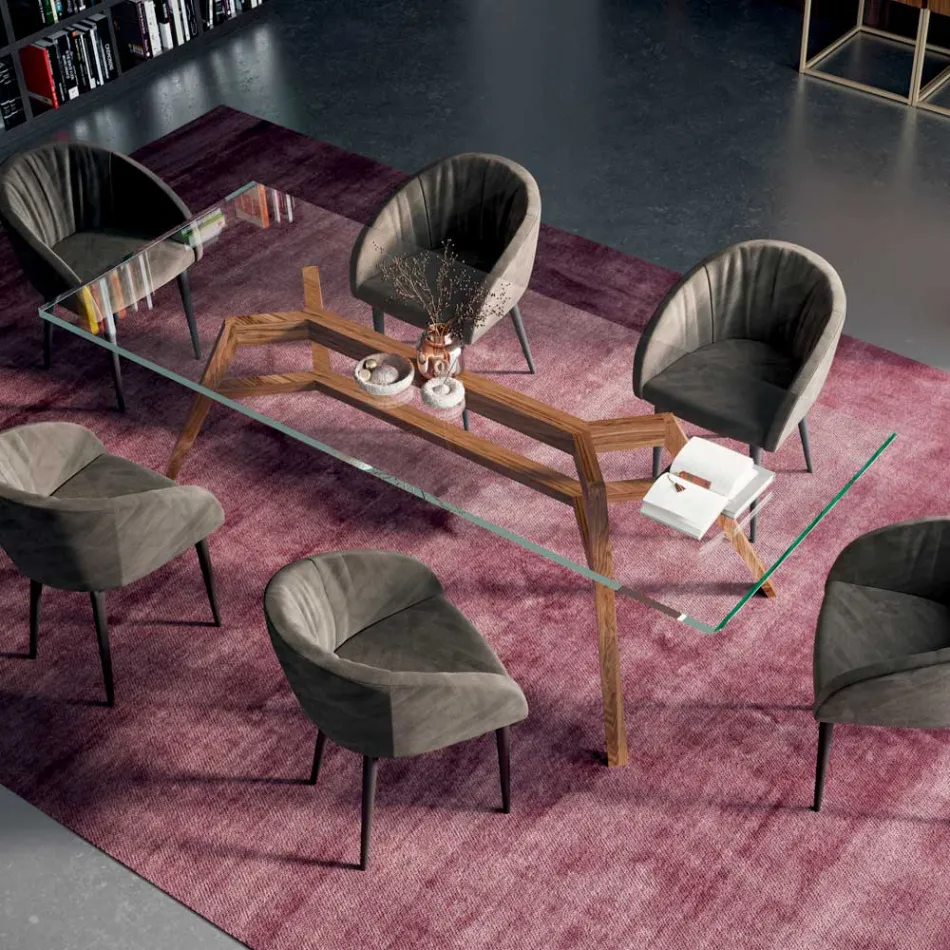 Naprawiono prostokątny stół z bardzo przezroczystego szkła i popiołu, wyprodukowany we Włoszech - północ Viadurini