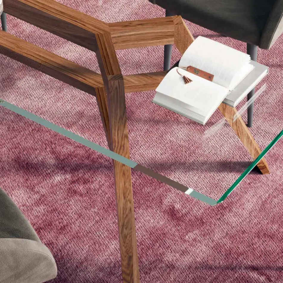 Naprawiono prostokątny stół z bardzo przezroczystego szkła i popiołu, wyprodukowany we Włoszech - północ Viadurini