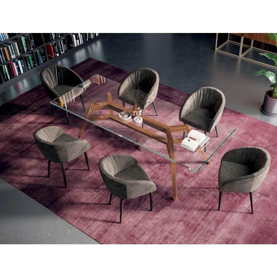 Naprawiono prostokątny stół z bardzo przezroczystego szkła i popiołu, wyprodukowany we Włoszech - północ Viadurini