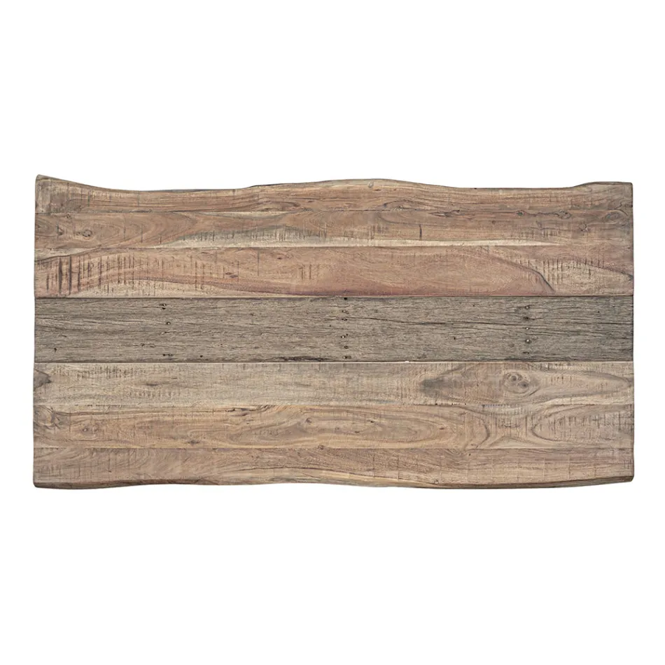 Stół z drewna akacjowego z wkładem z recyklingu i stalą Homemotion - Zalma Viadurini