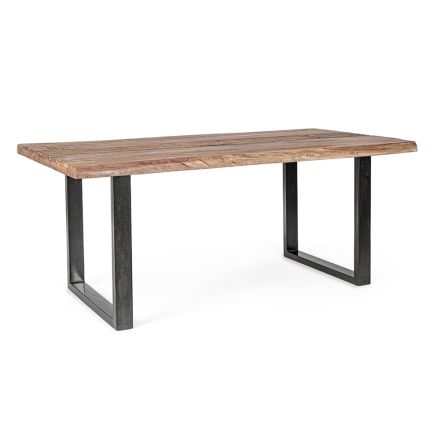 Stół z drewna akacjowego z wkładem z recyklingu i stalą Homemotion - Zalma Viadurini