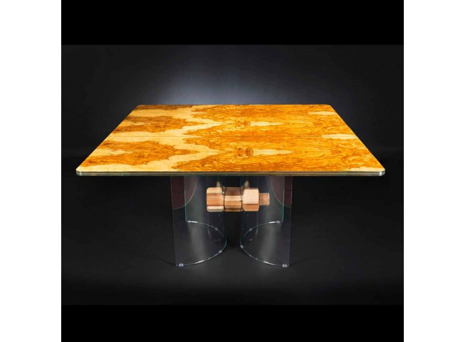 W drewna i szkła stołowego z oliwek Portofino kształcie kwadratu Viadurini