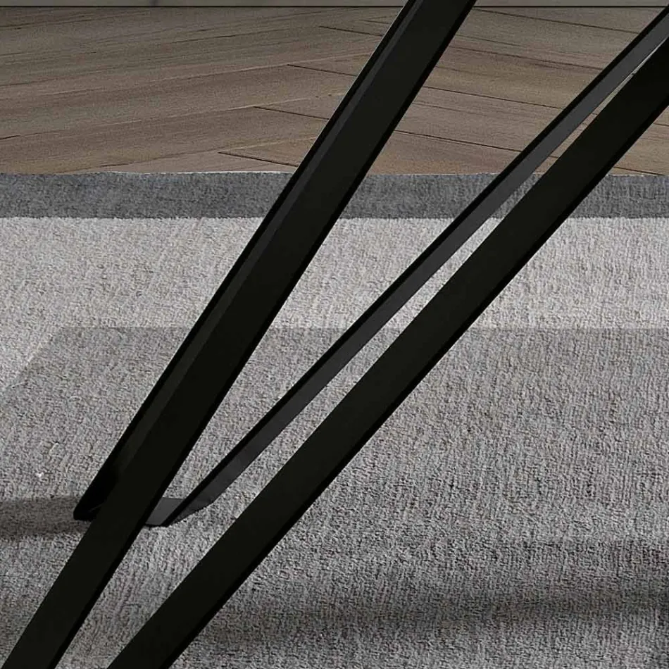 Stół z okleiny jesionowej z węgla drzewnego i metalu Made in Italy - Meluso Viadurini