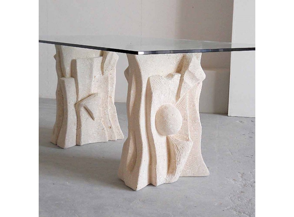 kamienny stół z kryształowym Priama nowoczesny design Viadurini