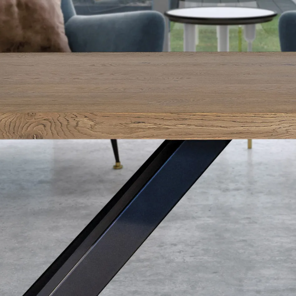 Stół z platerowanego dębu Masellato i metalu Wyprodukowano we Włoszech - Seul Viadurini