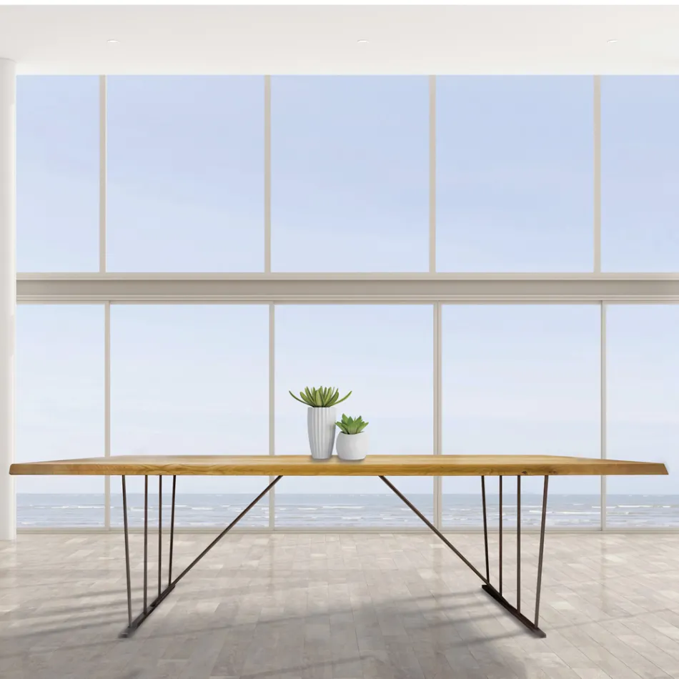 Stół z litego dębu i metalowe nogi Made in Italy - Consuelo Viadurini