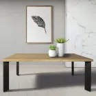 Stół z plecionego dębu Masellato i metalowych nóg Made in Italy - Vicente Viadurini