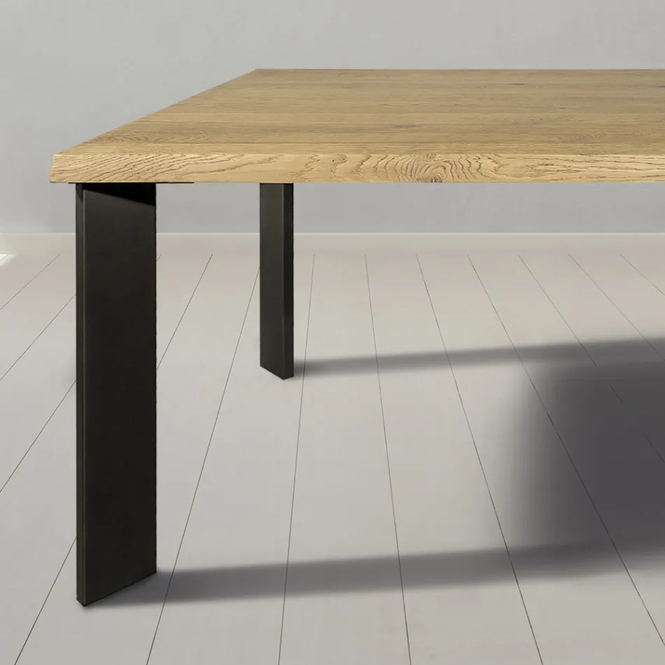 Stół z plecionego dębu Masellato i metalowych nóg Made in Italy - Vicente Viadurini