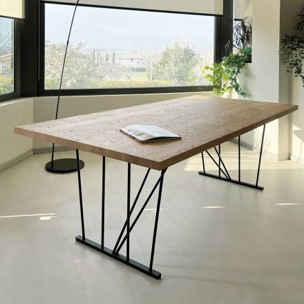 Kwadratowy dębowy stół z metalową podstawą Made in Italy - Consuelo Viadurini