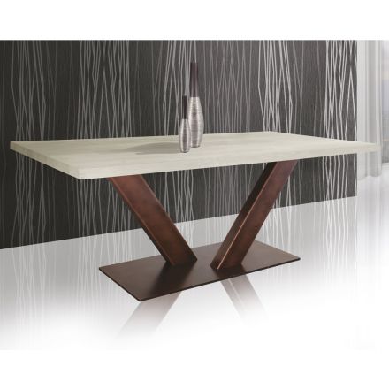 Stół z platerowanego dębu z kwadratową krawędzią liścia i metalem Made in Italy - Riad Viadurini