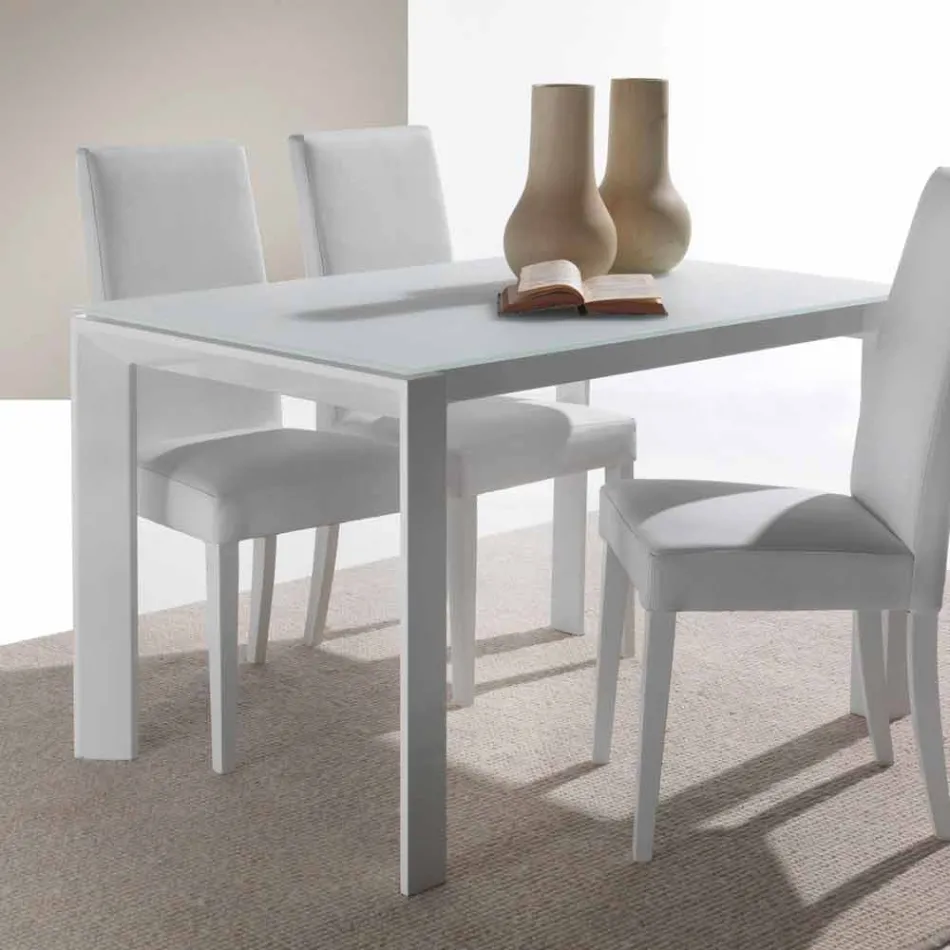 Wysuwany stół ze szkła hartowanego z pojedynczym przedłużeniem książki Phoenix Viadurini