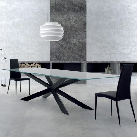 Stół z przezroczystego szkła i czarnej stali Made in Italy – Grotta Viadurini