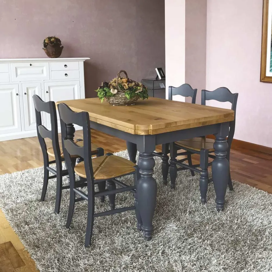 Rozkładany stół dzienny z dębu z profilowanymi narożnikami Made in Italy - Rafael Viadurini