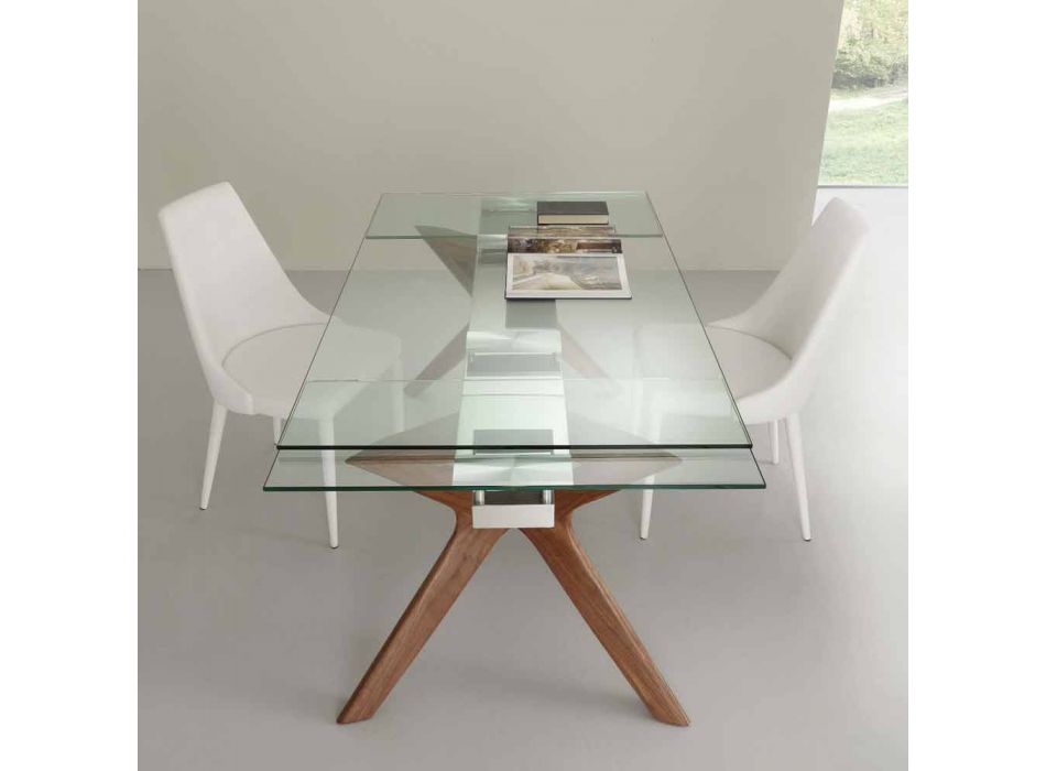 Nowoczesny rozkładany stół ze stali nierdzewnej i hartowanego szkła Kentucky Viadurini