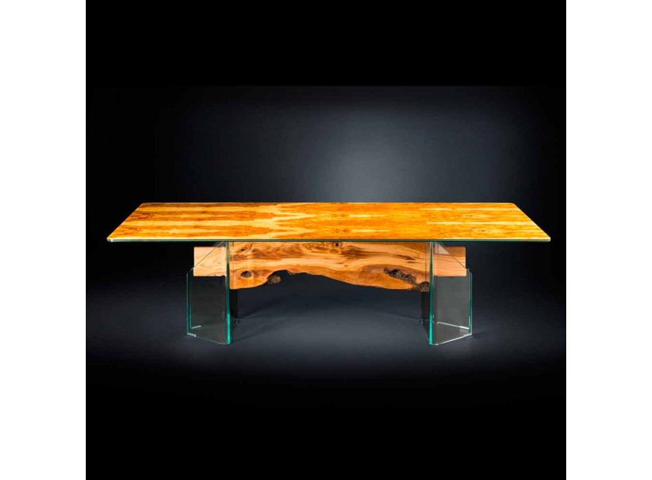 Nowoczesny stół z drewna oliwnego i prostokątne szkła Portofino Viadurini