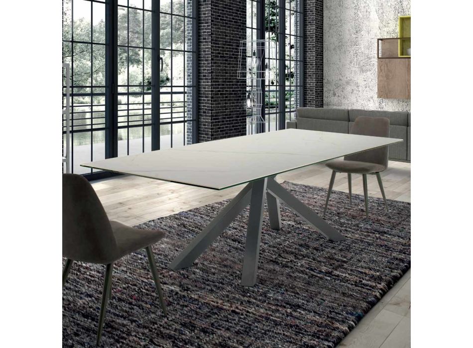 Nowoczesny prostokątny stół z ceramiki i stali Made in Italy - Settimmio Viadurini