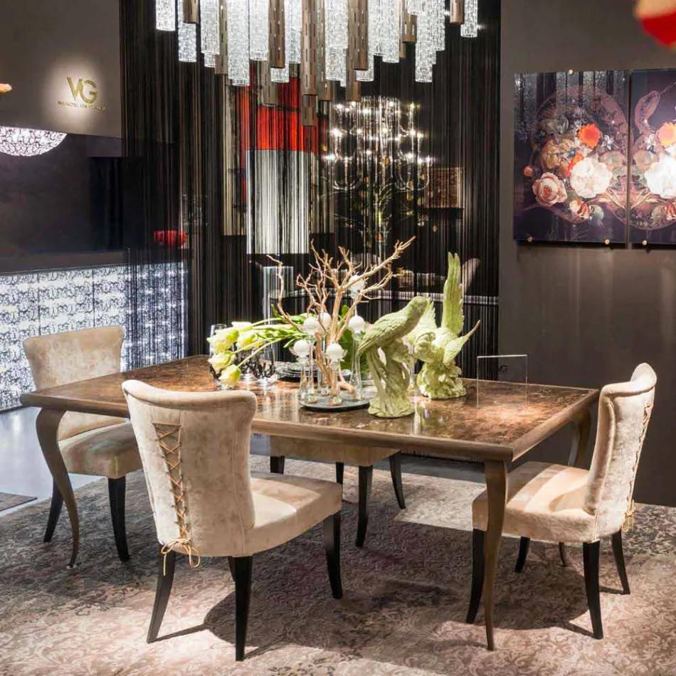 Tabela neoklasyczny ze strukturą litego drewna i marmuru górę Adama Viadurini