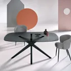 Stół owalny 180x100 cm z przydymionego szkła młotkowanego i metalu - Domus Viadurini