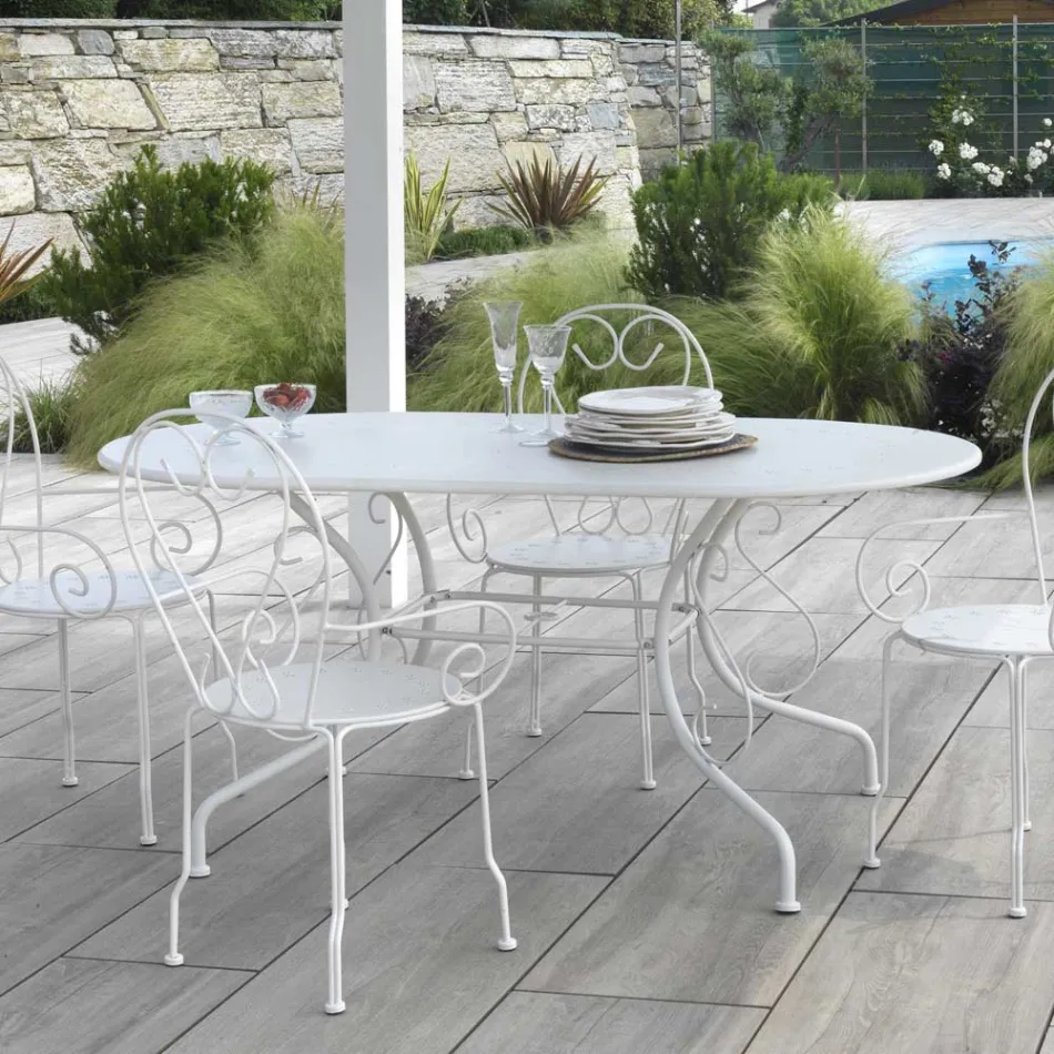 Owalny stół ogrodowy wykonany w całości z metalu - Archiwum Viadurini