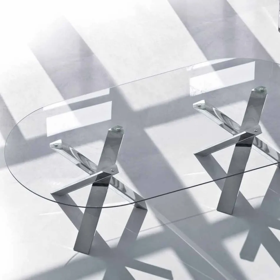 Stół o owalnym wzorze w krysztale 220x120cm wykonany we Włoszech Viadurini