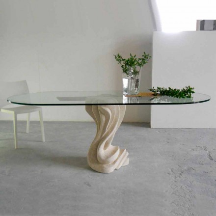 Stół owalny kamień ze szkła górnym nowoczesnego projektowania agawy Viadurini