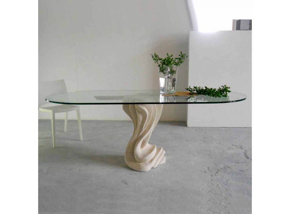 Stół owalny kamień ze szkła górnym nowoczesnego projektowania agawy Viadurini