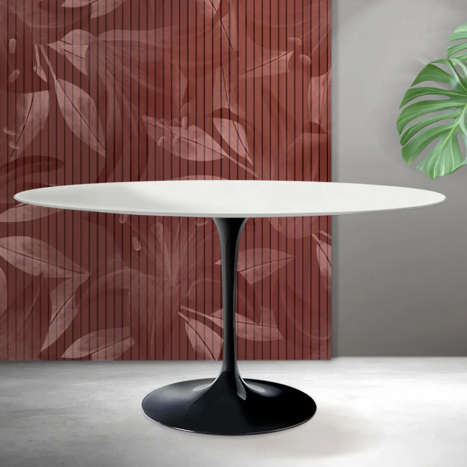 Owalny stół Tulip Saarinen H 74 cm w matowej białej ceramice Florim - Scarlet Viadurini