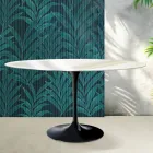 Stolik Saarinen Oval Tulip H 74 cm z ceramiki Florim Calacatta Gold Gloss w kolorze szkarłatnym Viadurini