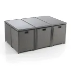 Stół do użytku wewnątrz i na zewnątrz z 6 krzesłami z odchylanym oparciem i 4 pufami - Venir Viadurini