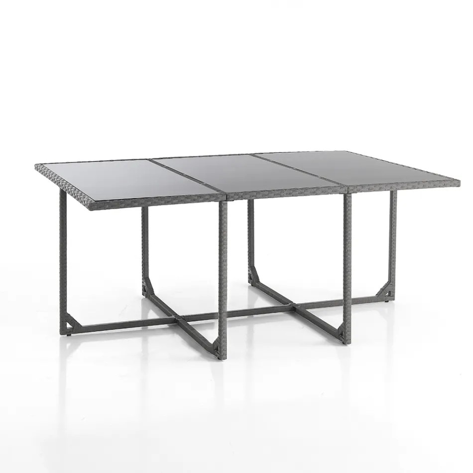 Stół do użytku wewnątrz i na zewnątrz z 6 krzesłami z odchylanym oparciem i 4 pufami - Venir Viadurini