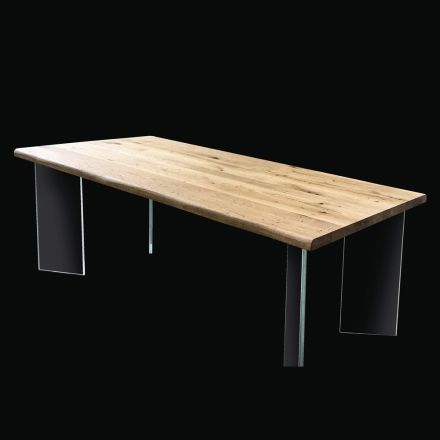 Platerowany stół z plecionego dębu Masellato i kryształu Made in Italy - Vicente Viadurini