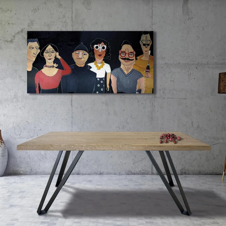 Platerowany stół z plecionego dębu Masellato i metalu Made in Italy - Luanda Viadurini