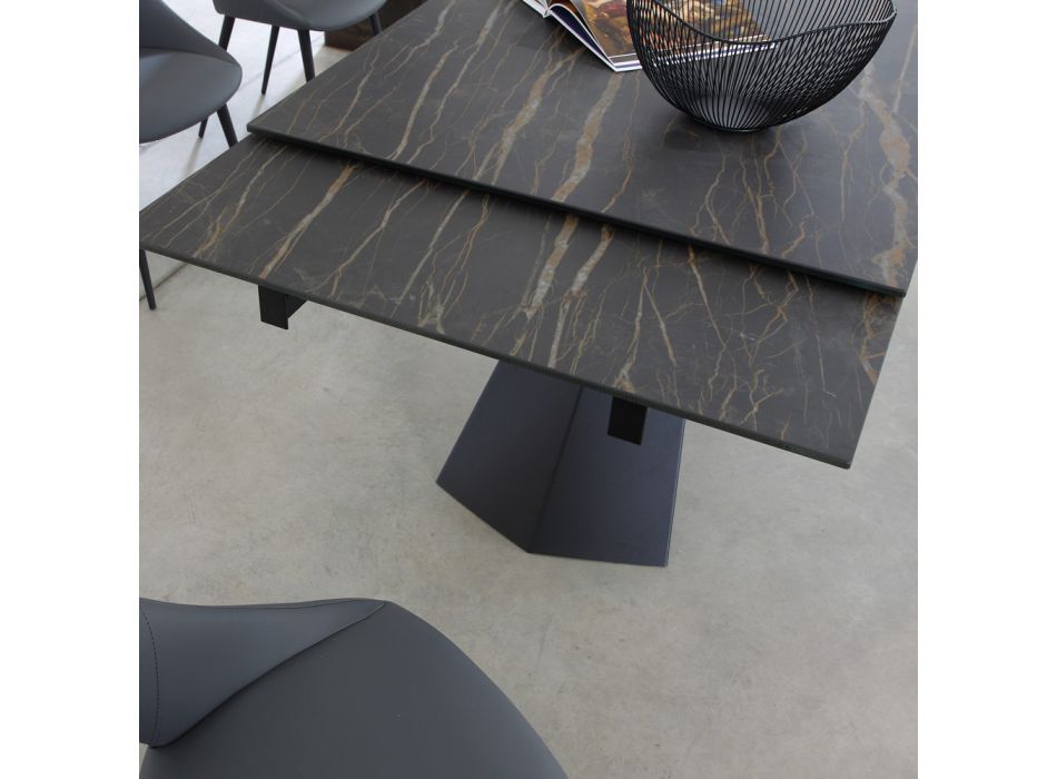 Rozkładany stół do jadalni do 270 cm ze szklanym blatem ceramicznym - Trasimeno Viadurini