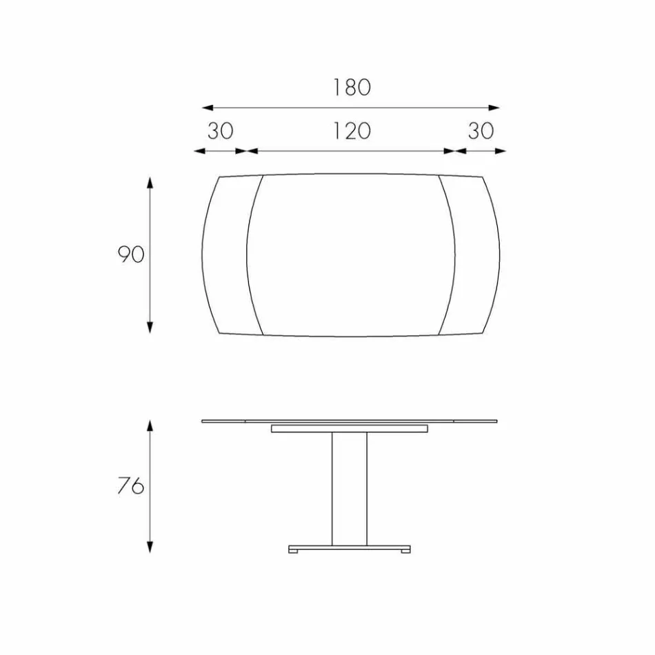 Wysuwany stół ze szkła i imitacji skóry, L120 / 180xP90cm, Lelia Viadurini