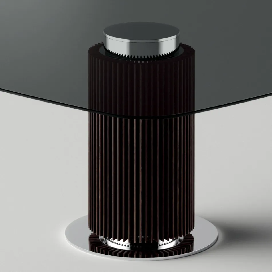 Stół do jadalni z kwadratowym szklanym blatem i drewnianą podstawą Made in Italy - Kuadro Viadurini