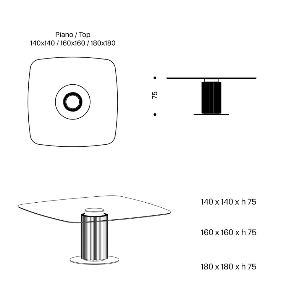 Stół do jadalni z kwadratowym szklanym blatem i drewnianą podstawą Made in Italy - Kuadro Viadurini