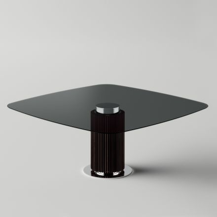 Stół do jadalni z kwadratowym szklanym blatem i drewnianą podstawą Made in Italy - Kuadro Viadurini