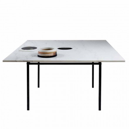 Kwadratowy stół do jadalni z wazonem i marmurową wkładką 140 cm Luxury - Vesuvio Viadurini