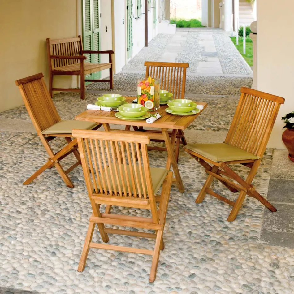 Kwadratowy Stół Ogrodowy 80x80 cm Wykonany z Teku - Amico Viadurini