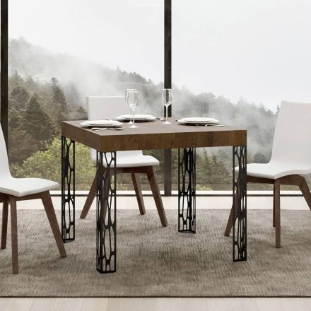 Kwadratowy stół rozkładany do 246 cm z drewna i żelaza Made in Italy - Fiume Viadurini