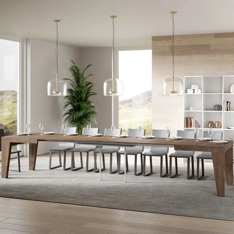 Kwadratowy stół rozkładany do 440 cm z drewna Made in Italy - Flower Viadurini