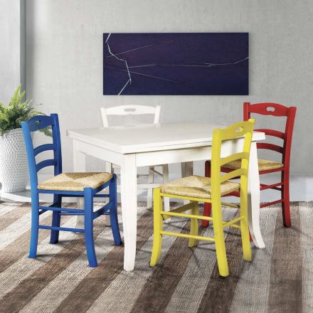 Rozkładany stół kwadratowy i 4 kolorowe krzesła Made in Italy - Coral Viadurini