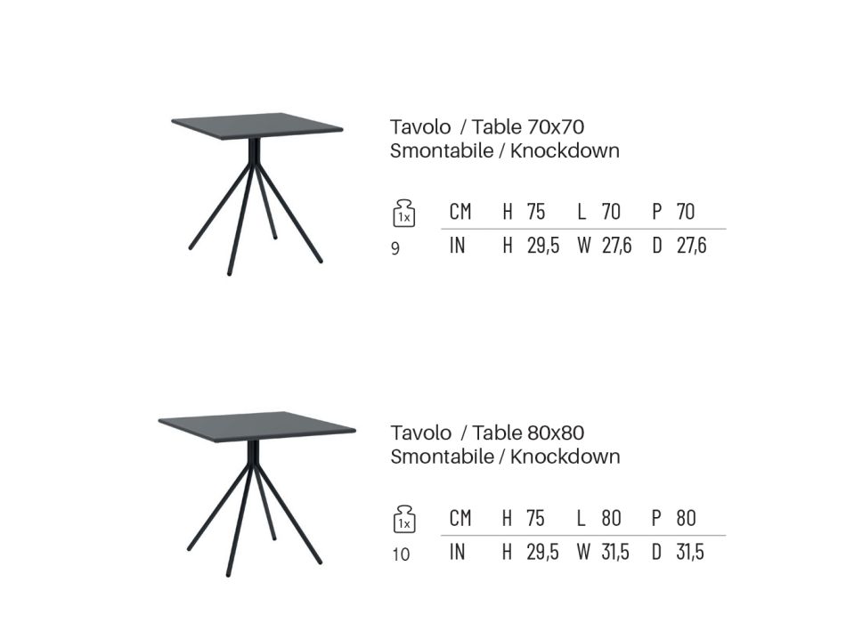 Kwadratowy stół zewnętrzny ze stali ocynkowanej Made in Italy - Ralph Viadurini