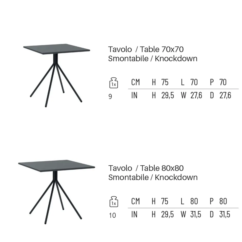 Kwadratowy stół zewnętrzny ze stali ocynkowanej Made in Italy - Ralph Viadurini