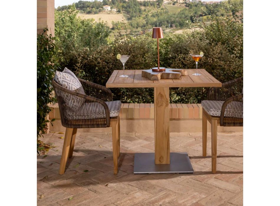 Kwadratowy stół ogrodowy z drewna tekowego i metalu - Marie Viadurini