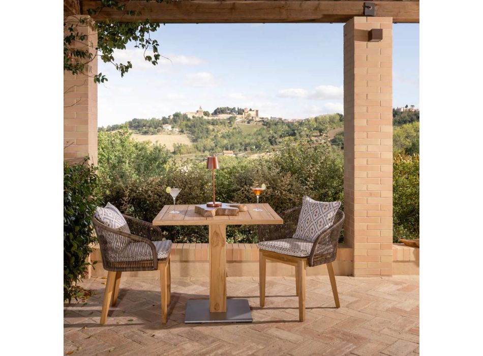 Kwadratowy stół ogrodowy z drewna tekowego i metalu - Marie Viadurini