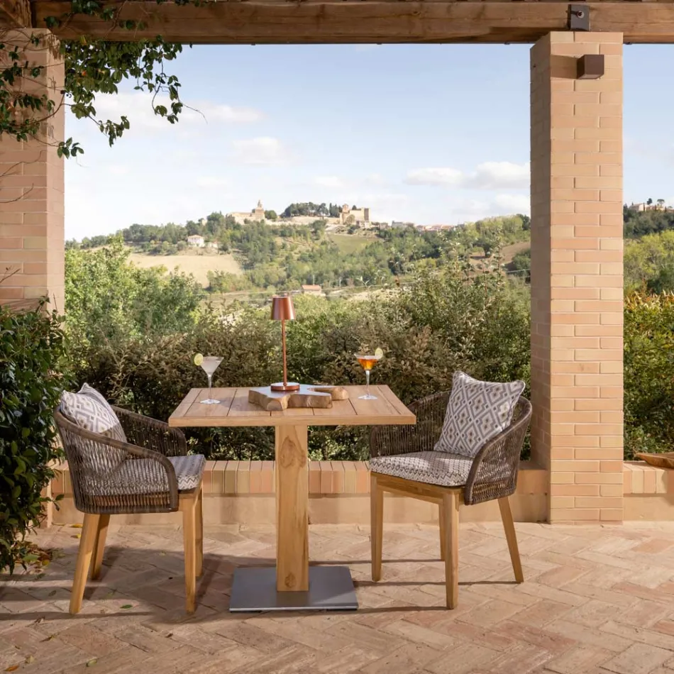 Kwadratowy stół ogrodowy z drewna tekowego i metalu - Marie Viadurini